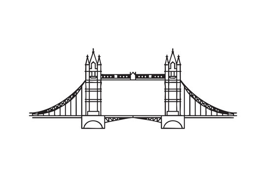Tower Bridge London Line Art Vector | Minimal Outline Landmark Icon Set
