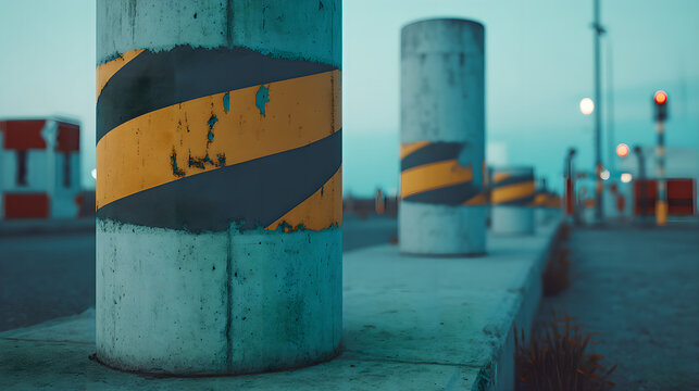 disavowal. Construction site with abstract industrial elements, metal and concrete textures, and dramatic side lighting. real-estate listings.