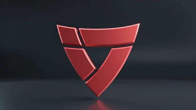 A futuristic red shield logo sits on a dark surface against a black background