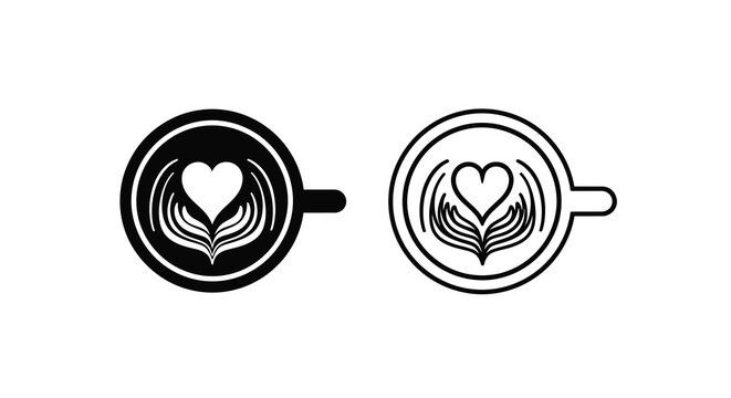 Two stylized coffee cup icons depicting latte art with a heart design