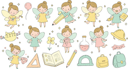 Fototapeta premium Seamless cartoon pattern with little girls and children vector illustration design of cute smiling kids and family childhood fun seamless background
