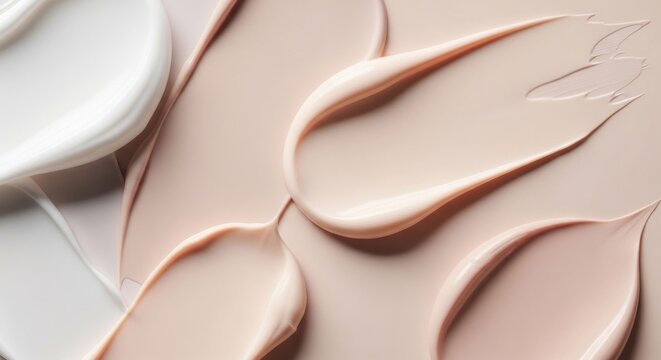 Close-up of various foundation shades swatches, showcasing different skin tones and textures.