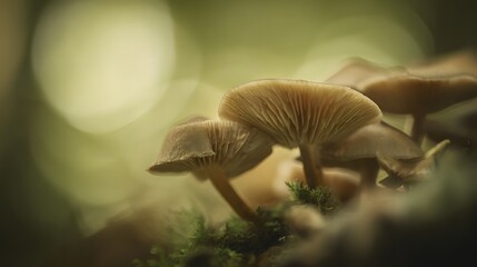 Fototapeta premium Earthy mushroom textures reveal delicate details in a tranquil woodland nature scene