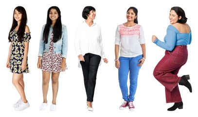 Obraz premium Diverse women standing together smiling element set