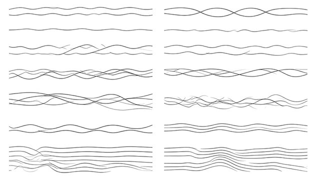 Black and white wavy lines arranged in a geometric layout