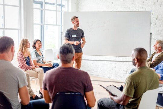 Collaborative group discussion session photo
