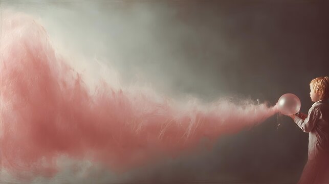 a huge bubble gum bubble about to pop with playful messy background