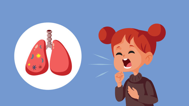 Sick Girl Coughing Respiratory Inception Concept Vector Illustration. Child suffers from sickness having an episode of bronchospasm
