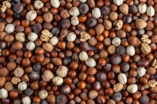 A top view of mixed nuts background,