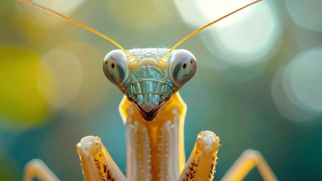 Detailed Macro Close-up of a Praying Mantis Head and Eyes