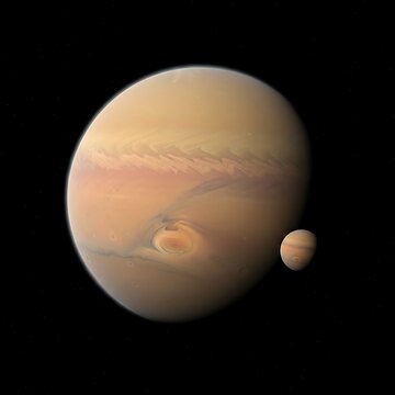 Mars planet with Phobos in space.