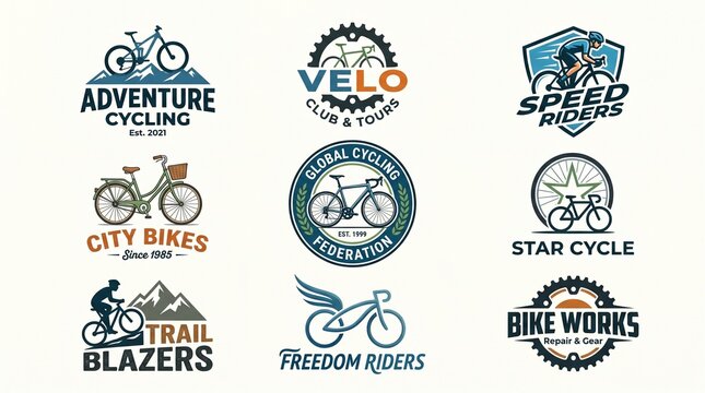 Collection of cycling and bicycle logos with graphic design, mountain bike
