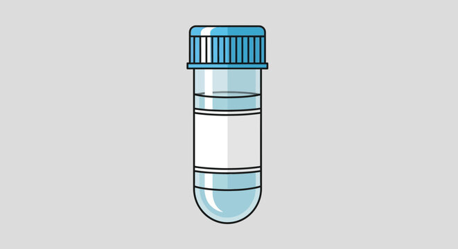 A cartoon illustration of a clear test tube with a blue cap