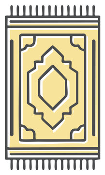 Stylized Woven Floor Covering with Fringes and Geometric Design Minimalist Illustration