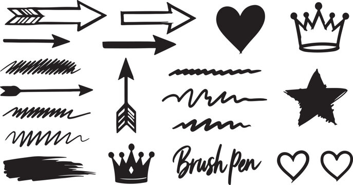 Arrow Icons Collection. Directional Arrows Set linear icon set: straight arrow, curved arrow, diagonal arrow, circular arrow, split arrow, double-headed arrow