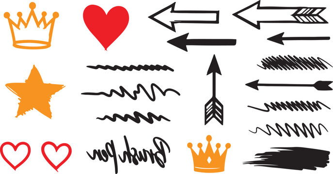 Arrow Icons Collection. Directional Arrows Set linear icon set: straight arrow, curved arrow, diagonal arrow, circular arrow, split arrow, double-headed arrow