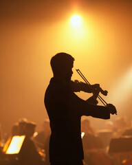 Fototapeta premium Silhouette Performing on Stage with Orchestra. AI generative.