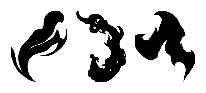 Signal fire set with black silhouette against white backdrop featuring flames, fire, emergency with silhouette and vector design