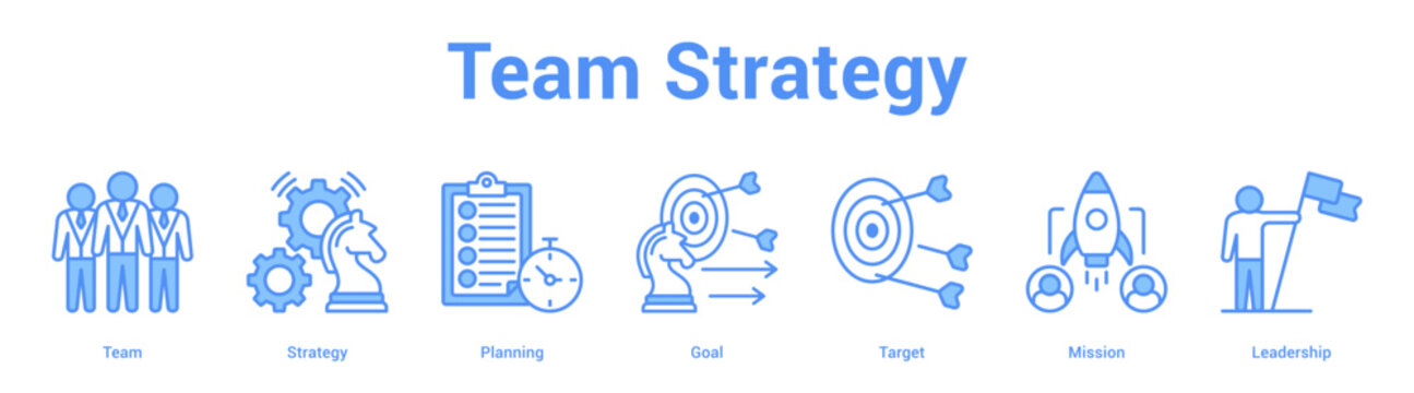 Team Strategy web banner icon set vector illustration concept for business with icon of Team, Strategy, Planning, Goal, Targ.