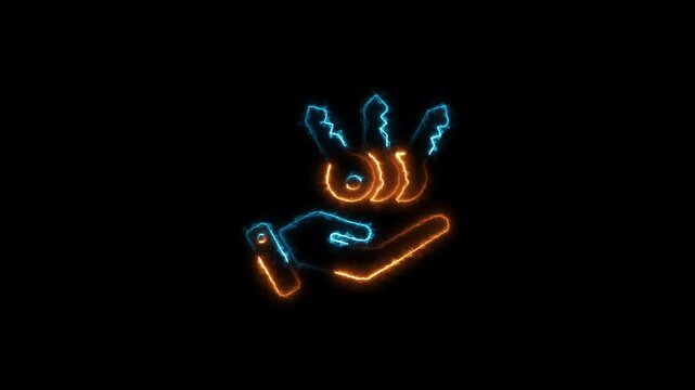 Futuristic neon hand holding smartphone digital online communication concept