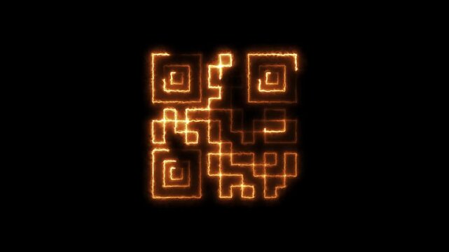 Glowing neon q r code animation loop neon light background modern technology scanning futuristic digital