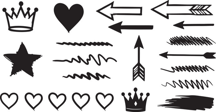 Arrow Icons Collection. Directional Arrows Set linear icon set: straight arrow, curved arrow, diagonal arrow, circular arrow, split arrow, double-headed arrow