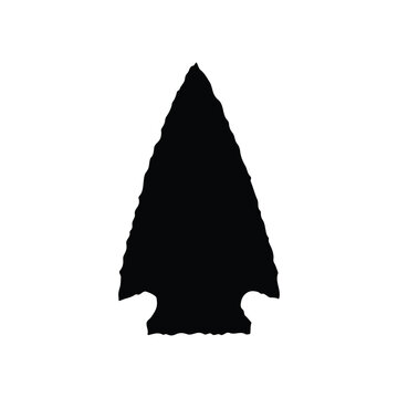 Native American stone arrowhead silhouette vector flat design on white background.
