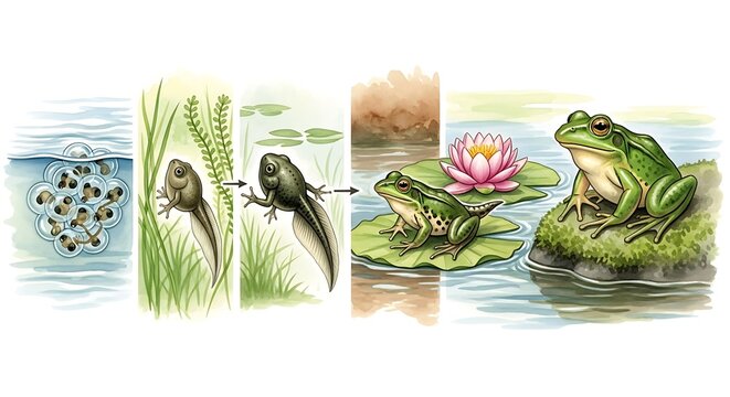 Frog Life Cycle Pond Water Scene.