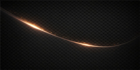 Abstract Golden Light Trail on dark: A captivating golden light trail elegantly curves across a dark backdrop, creating an aura of mystery and intrigue. for Website. Background, Branding © Anik