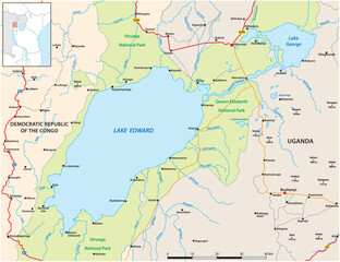 Fototapeta premium Map of Lake Edward, east Africa, Uganda, Dr Congo