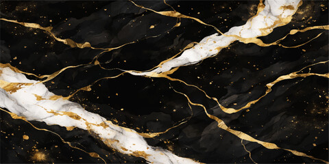 Abstract Abstract Gold Vein: A luxurious composition featuring a striking black background intricately veined with gold. for Website. Background, Branding © Anik