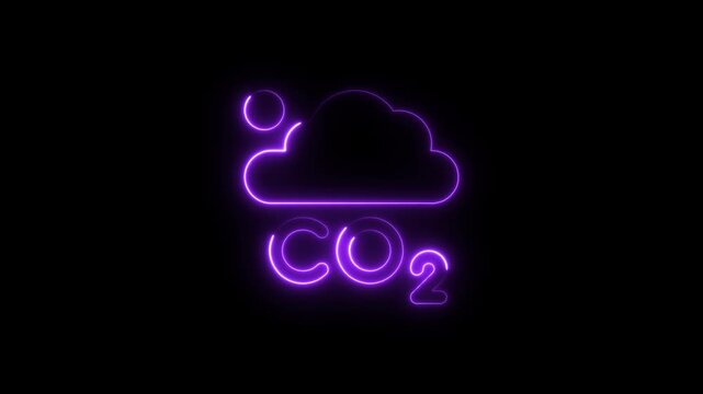 Neon glowing cloud with c o2 carbon dioxide emission bubbles isolate on black background ecological concept for environmental issues