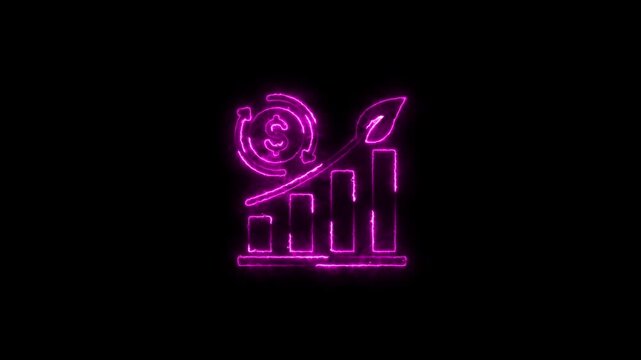 Neon pink growth graph business concept animated with sprouting leaf and upward trend arrow for finance technology and marketing