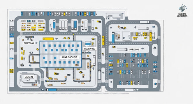 Detailed Layout of a Complex Industrial Facility or Theme Park.