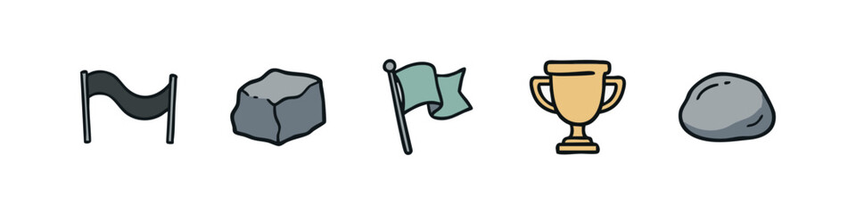 Achievement and Nature Elements with Banners Flags Trophy and Rocks © liubomir118809