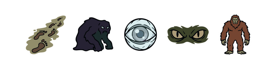 Obraz premium Mystery and Suspense Icons with Muddy Footprints Shadow Monster and Creepy Eyes