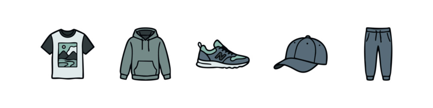 Men's Casual Apparel Set with Hoodie Graphic T-Shirt Sneakers Cap and Sweatpants