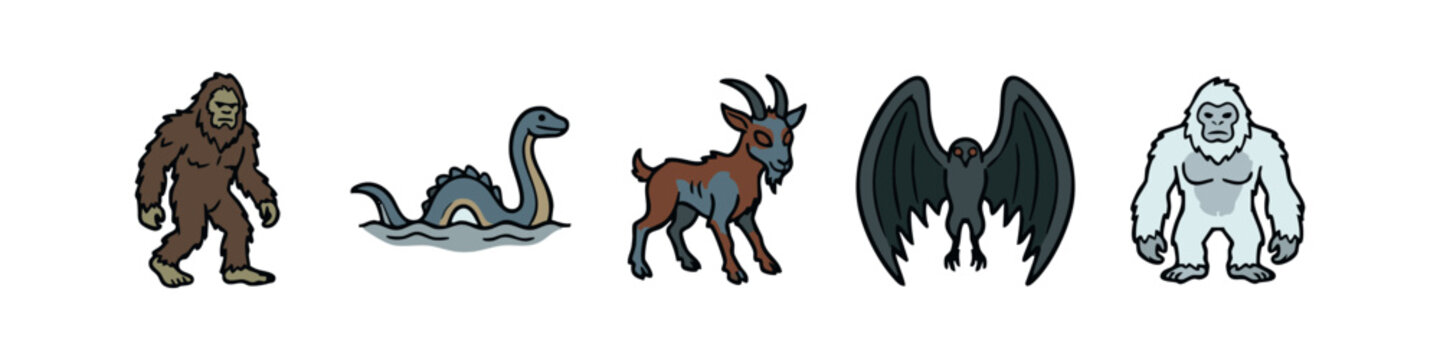 Cryptid and Mythical Creatures Set Featuring Bigfoot Loch Ness Monster and Mothman