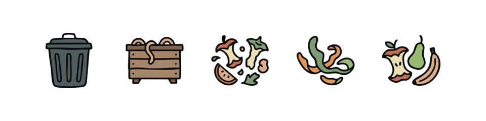 Organic waste and composting hand drawn icon set © liubomir118809
