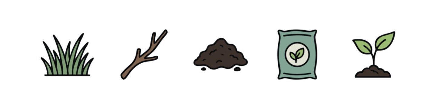Gardening and plant growth hand drawn icon set