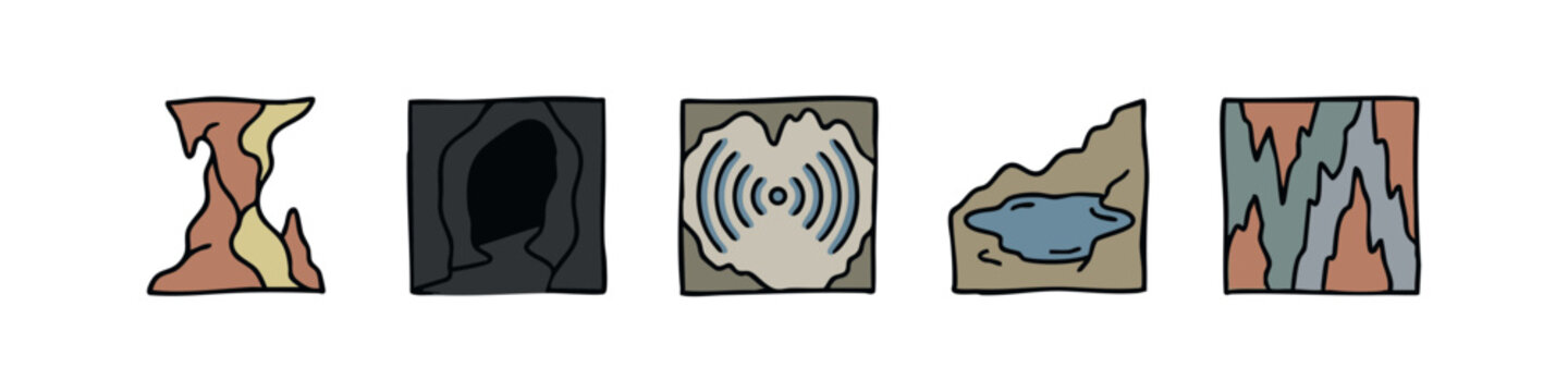 Cavern exploration and underground environment icons