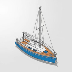 A blue and white sailboat on water. © Omah