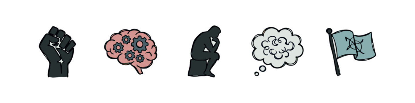 Abstract Concepts Icons: Fist, Brain, Thinker, Thought Bubble, Flag
