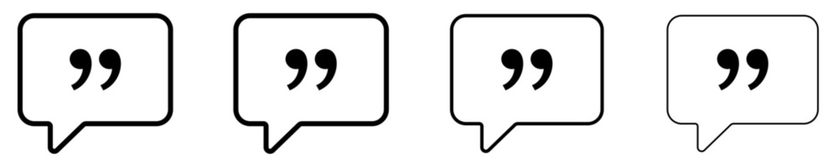 Obraz premium Set of quote bubble icons with different stroke weights and filled marks. Minimalist templates for testimonials, comments, and direct speech. Vector illustration.