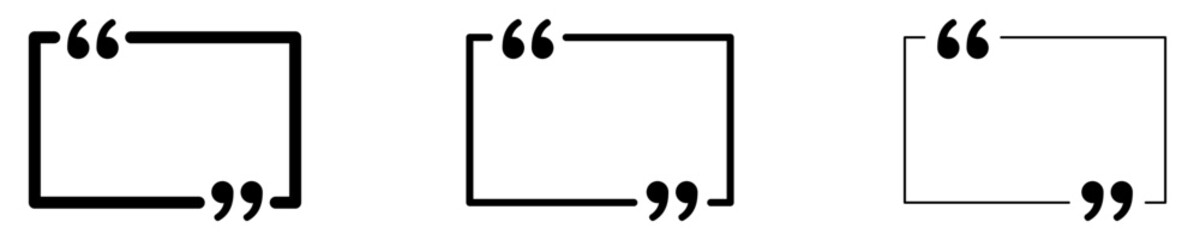Obraz premium Set of linear quote frame icons with different stroke weights. Minimalist templates for testimonials and text blocks. Vector illustration.