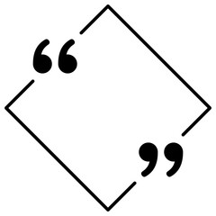 Obraz premium Graphic diamond-shaped quote frame icon with filled marks. Minimalist template for testimonials, statuses, and direct speech. Vector illustration.