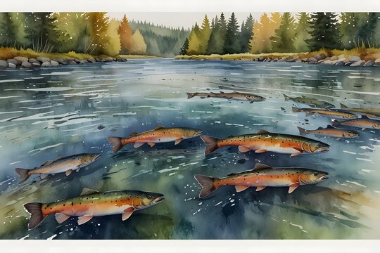 Salmon spawning in shallow freshwater streams