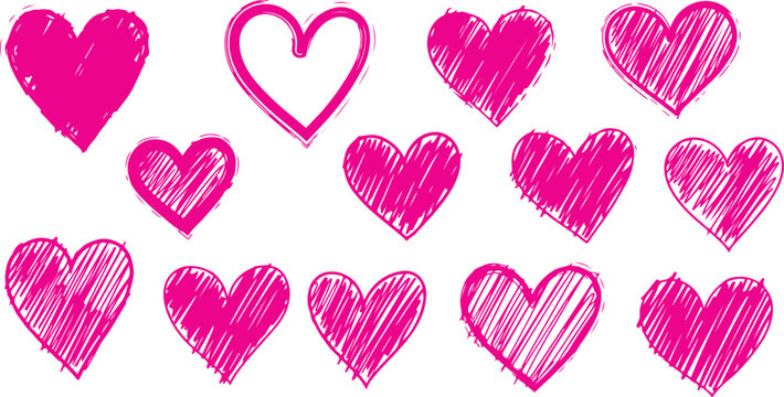 Hand drawn Valentines red heart doddle brush stroke with grunge texture. Vector stoke illustration isolated on white background for design decoration