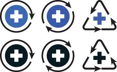 Obraz premium Health recovery icon set, professional vector illustration of healing, rehabilitation, and wellness sign. Medical recovery and healing icons, creative graphics representing patient progress. Modern he