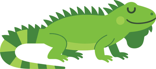 Obraz premium Cute green iguana cartoon illustration flat vector reptile character smiling lizard minimalist animal design isolated on white background
